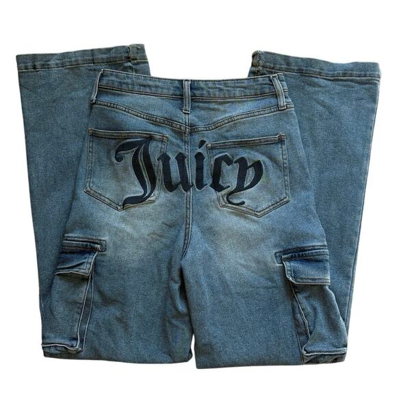 Juicy Couture Wide Legs Cargo Denim Jeans JUICY Size 7/28 - Picture 1 of 8